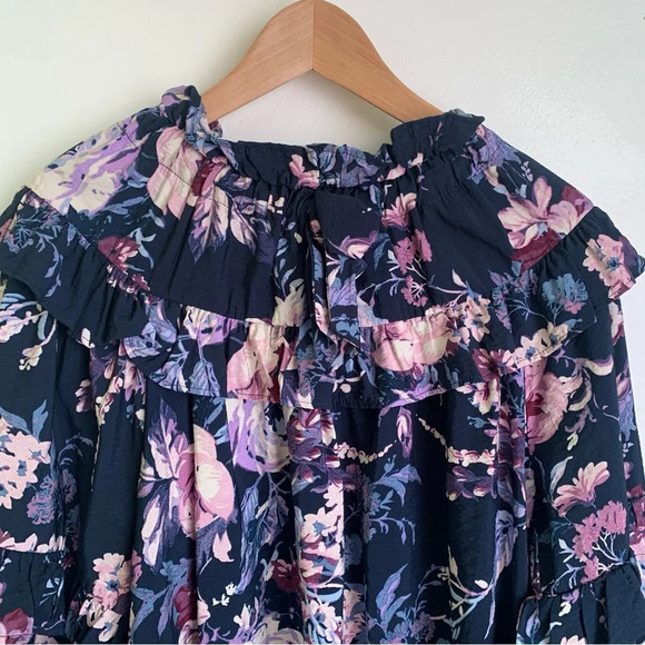 Cupio Floral Print  Ruffle Front Peasant Blouse - Picture 4 of 10